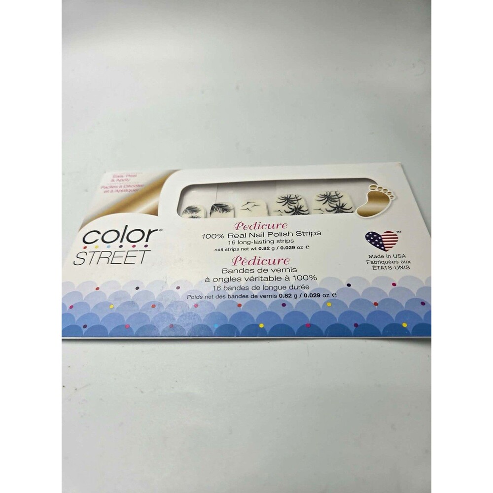 Color Street White/Black Glitter Pedicure Nail Polish Strips FPL001 Palm Down